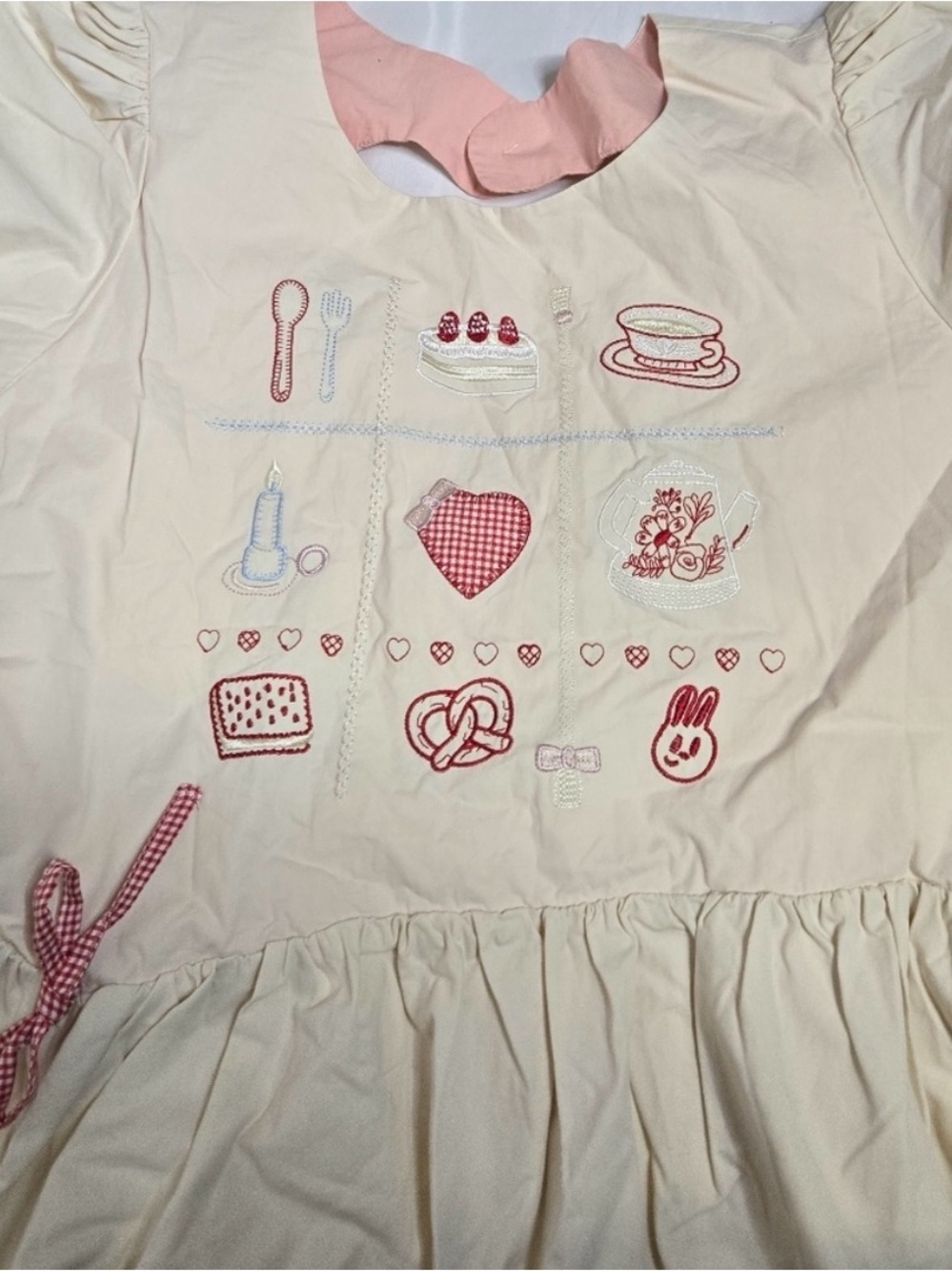 Cream Midi Dress with Pink Embroidery, NWT